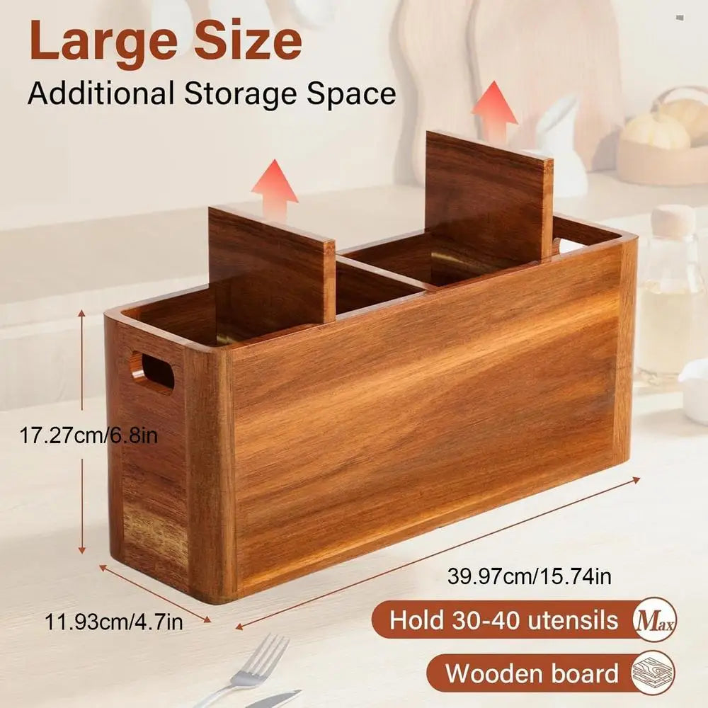 Kitchen Utensil Holder Wooden Desktop Silverware Organizer Divided Cutlery Rack For Home Apartment RV Party Christmas Country Peaceful Pleasures Health and Wellness China Mainland C
