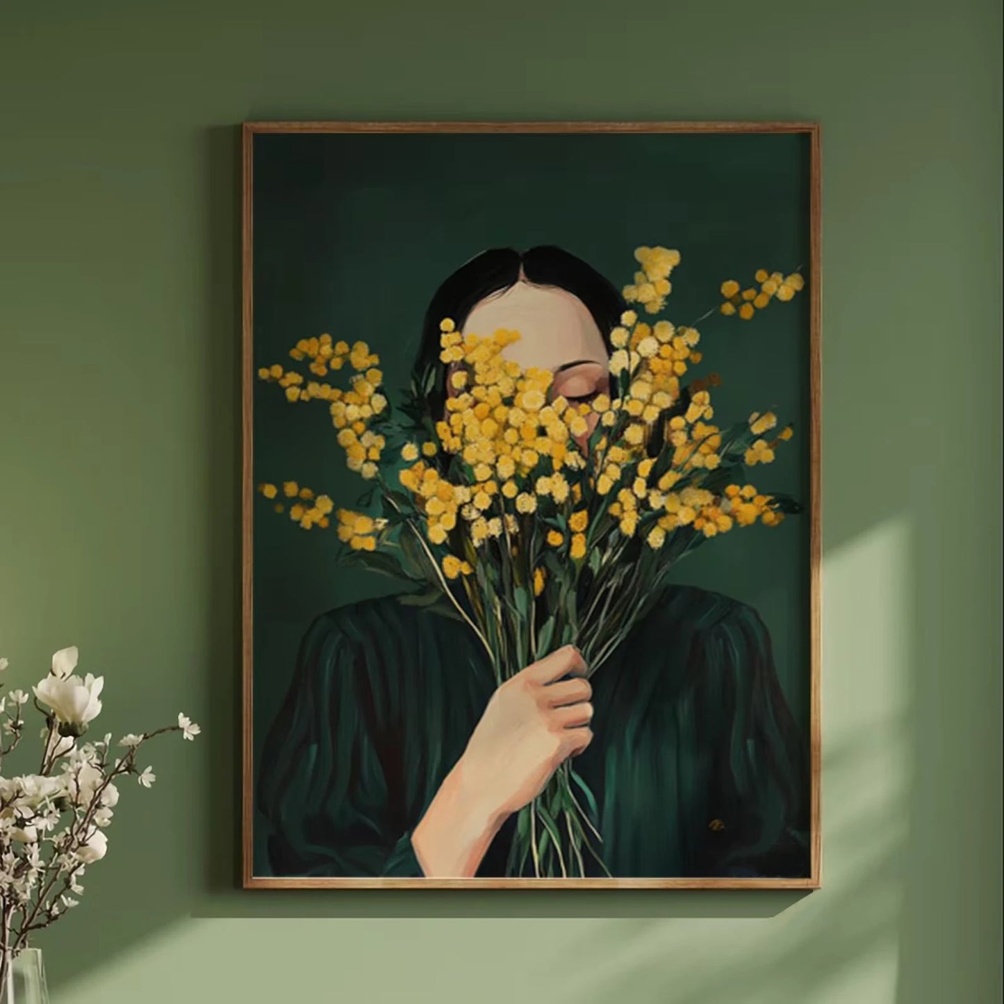 Green Abstract Flower Woman Canvas Print | Japandi Wall Art