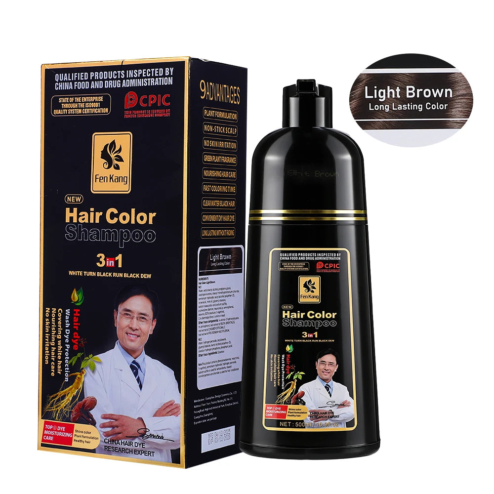 3 in 1 Black Hair Dye Shampoo for Gray Hair Home Herbal Hair Coloring Cream for Men Women Cover White Nourishing Formula 500ml Peaceful Pleasures Health and Wellness 1pcs Light Brown