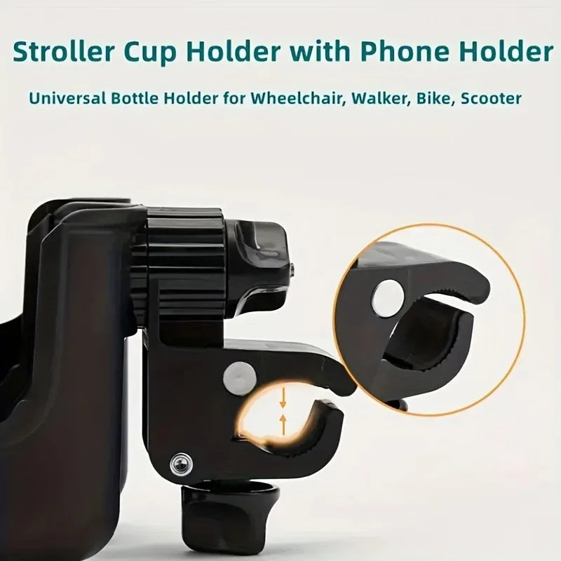 2-in-1 Stroller Cup & Phone Holder | Universal Bottle Cage