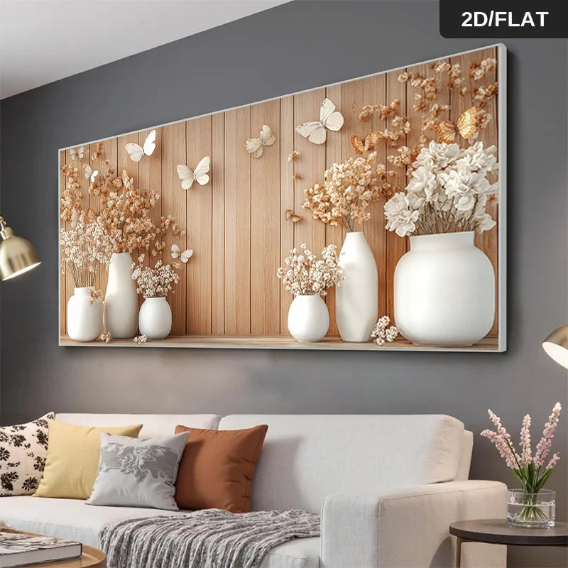 Modern Abstract Canvas Wall Art – White Vases & Dried Flowers Canvas Wall Art Print Peaceful Pleasures Health and Wellness
