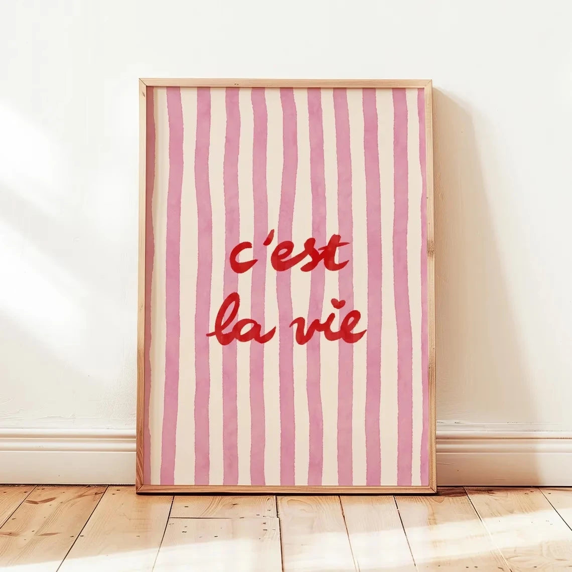Modern,Retro C'est La Vie Quote Pink Stripes Wall Art Print Canvas Painting Poster Picture For Bedroom,Living Room Home Decor Peaceful Pleasures Health and Wellness G3670 21x30cm Unframed