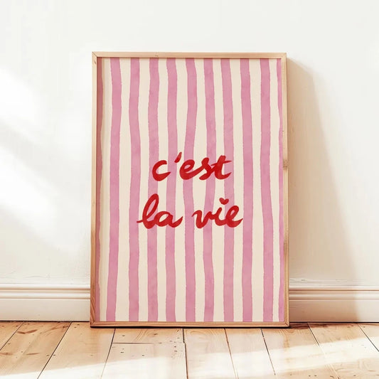 Modern,Retro C'est La Vie Quote Pink Stripes Wall Art Print Canvas Painting Poster Picture For Bedroom,Living Room Home Decor Peaceful Pleasures Health and Wellness G3670 21x30cm Unframed