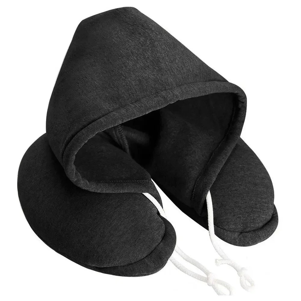 Hooded Ergonomic Travel Neck Pillow – Airplane, Office & Car
