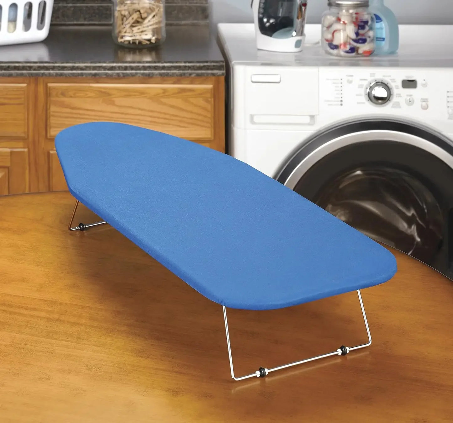 Portable Tabletop Ironing Board with Scorch-Resistant Blue Cover Ironing Accessories Peaceful Pleasures Health and Wellness
