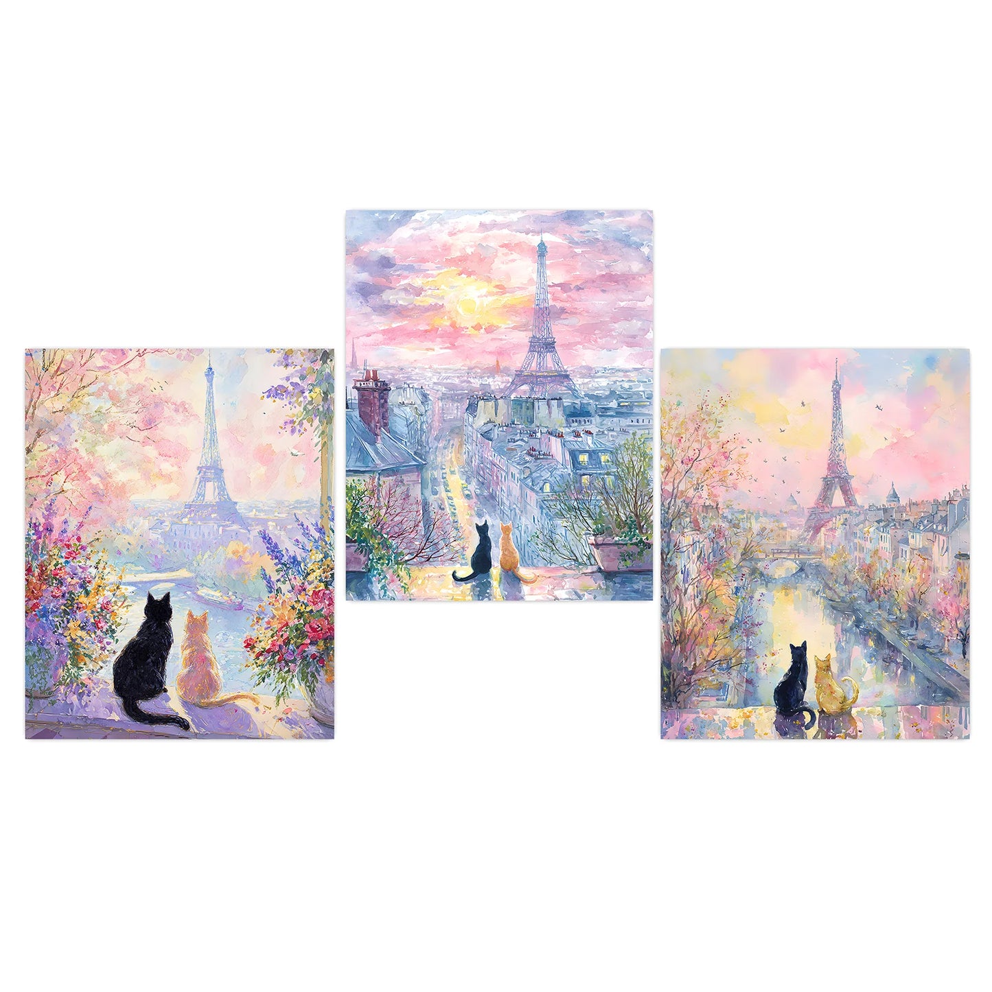 Animal Landscape Wall Art, Paris Eiffel Tower Cat Canvas Painting, Nordic Pastel Poster Print for Bedroom Living Room Wall Decor Peaceful Pleasures Health and Wellness 01 21X30cm No Frame China Mainland
