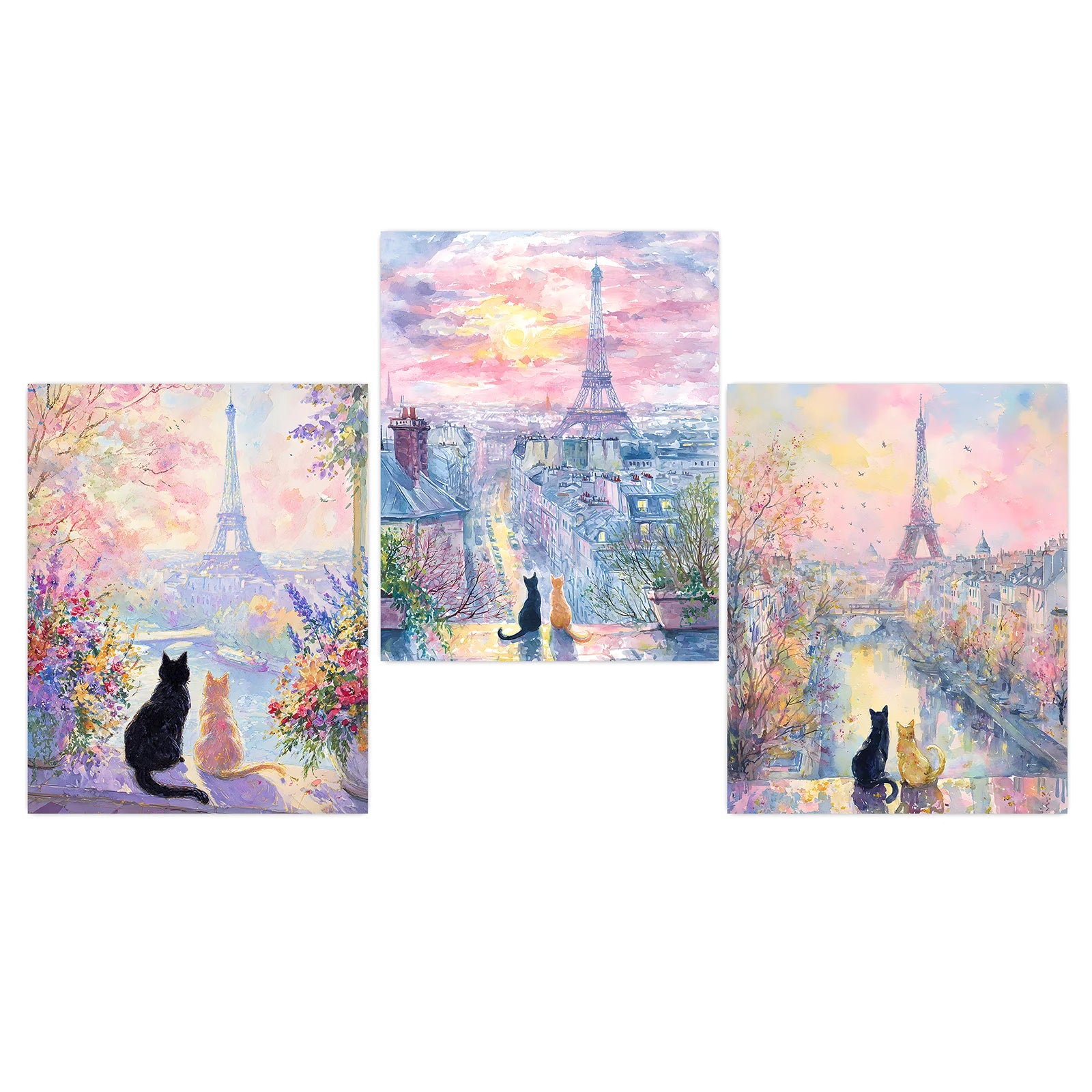 Animal Landscape Wall Art, Paris Eiffel Tower Cat Canvas Painting, Nordic Pastel Poster Print for Bedroom Living Room Wall Decor Peaceful Pleasures Health and Wellness 01 21X30cm No Frame China Mainland