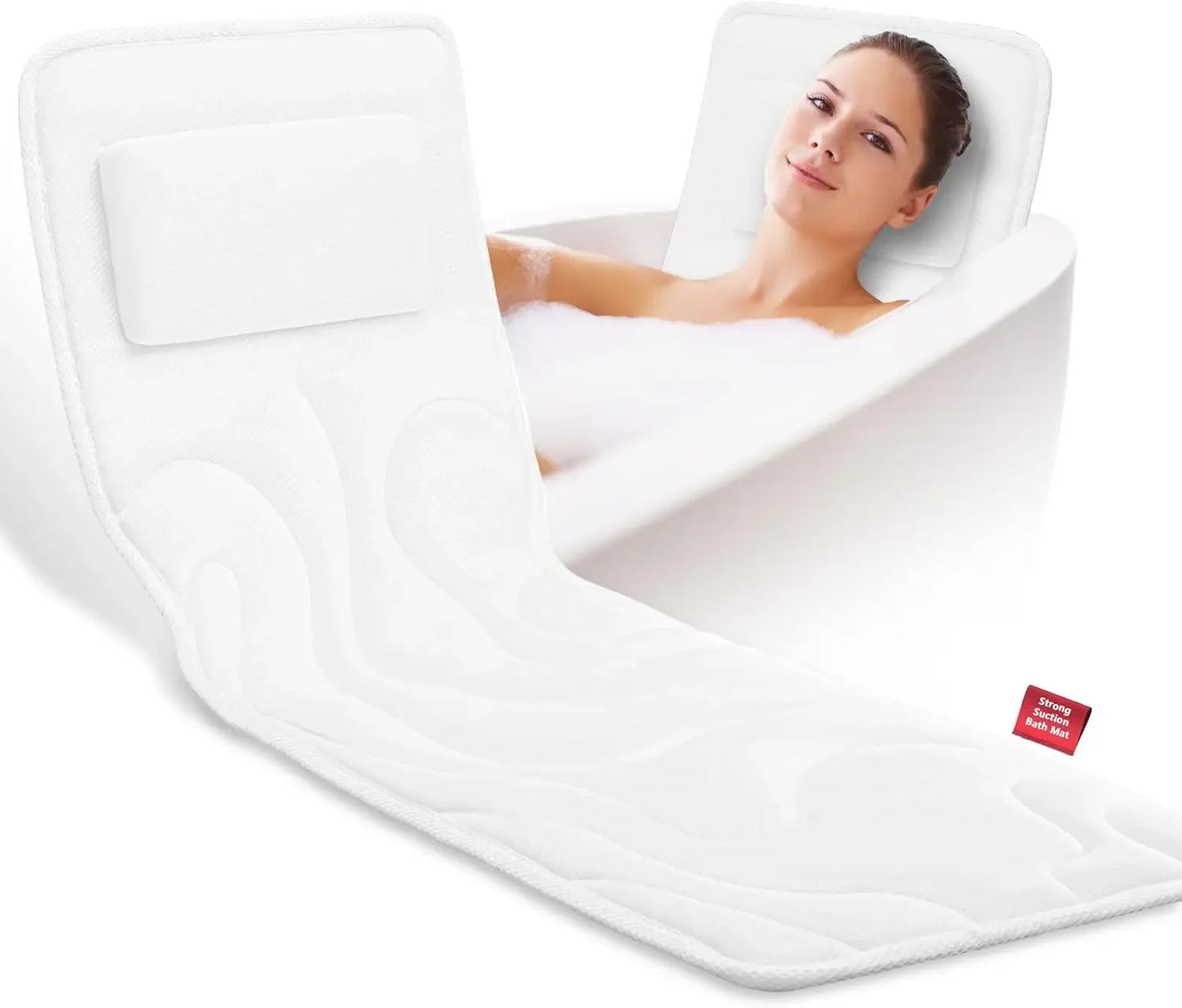 Extra Thick Full Body Bath Pillow with Quick-Dry Air Mesh, Non-Slip Suction Cups for All Tubs - White Luxury Spa Accessory Peaceful Pleasures Health and Wellness United States