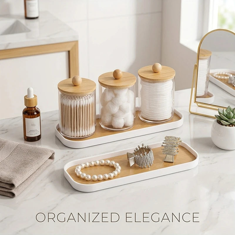 White Marble Rectangle Bathroom Vanity Tray for Counter – Soap, Perfume & Jewelry Organizer (1 or 2 Pack)