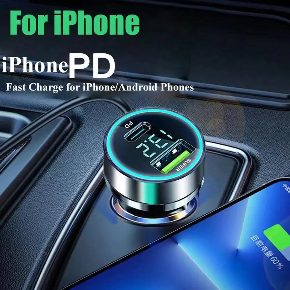 120W PD 20W USB-C Car Charger Fast Charging Dual Port Adapter