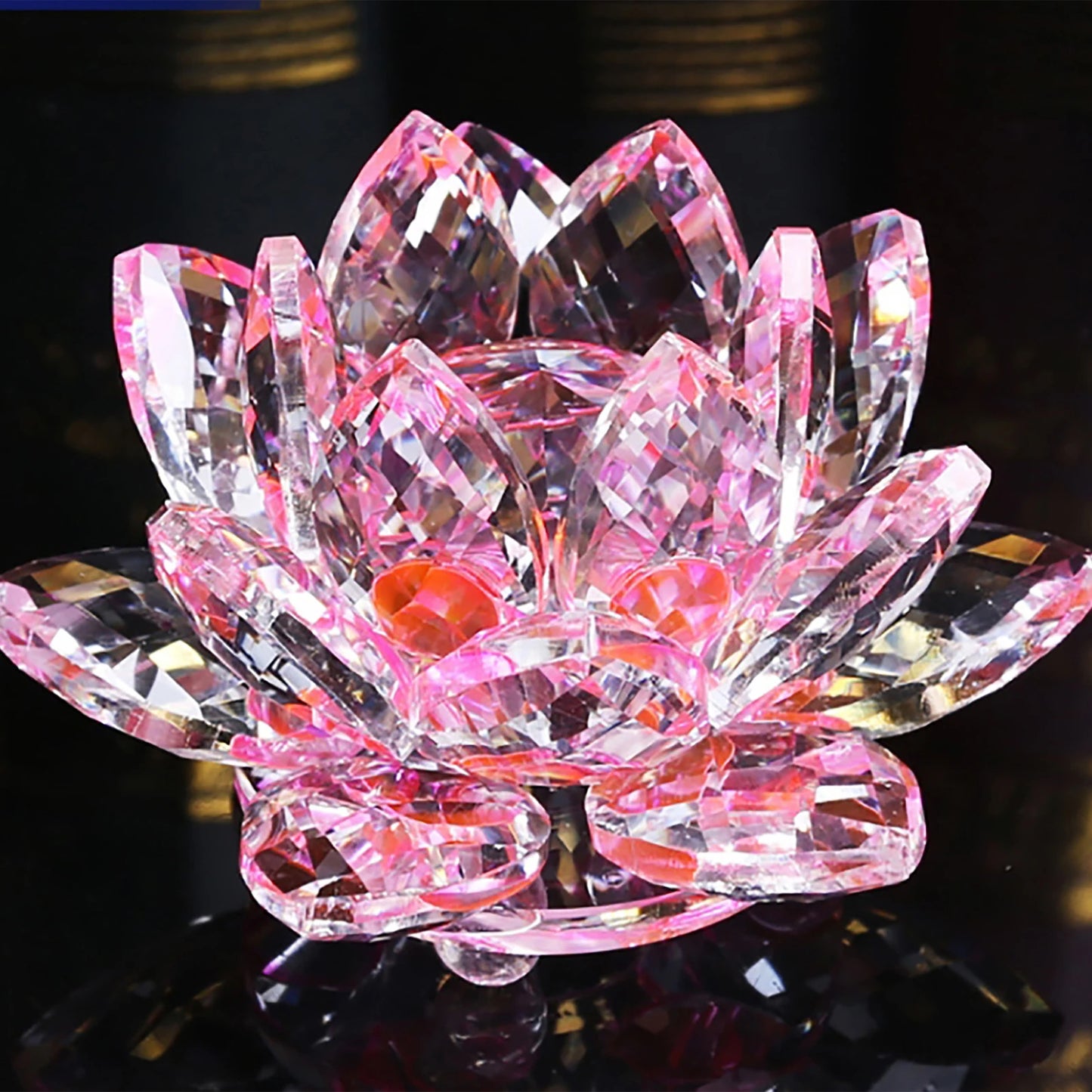 Crystal Lotus Flower Figurines Flower Crafts Glass Car Figurines for Tabletop Centerpiece Home Office Peaceful Pleasures Health and Wellness 30 Pink