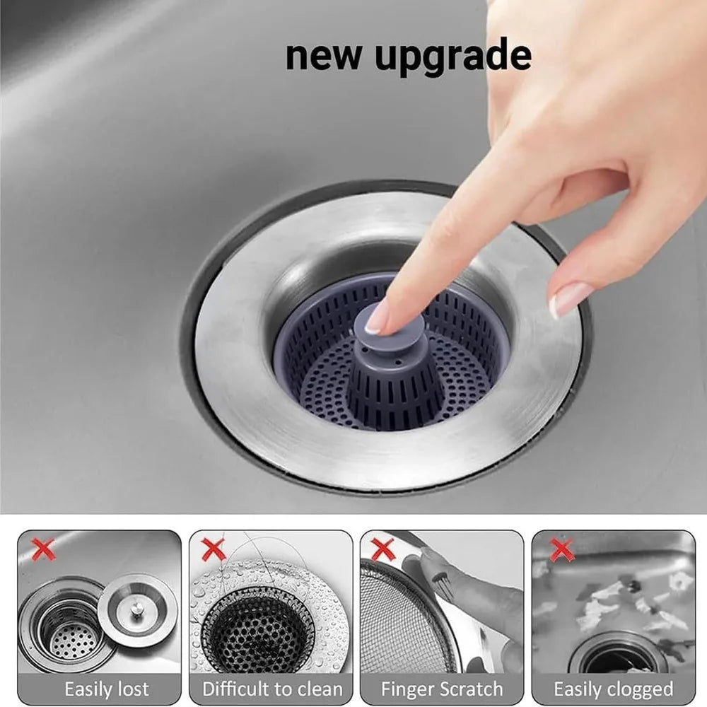 3-in-1 Kitchen Sink Drain Strainer, Stopper & Odor Filter