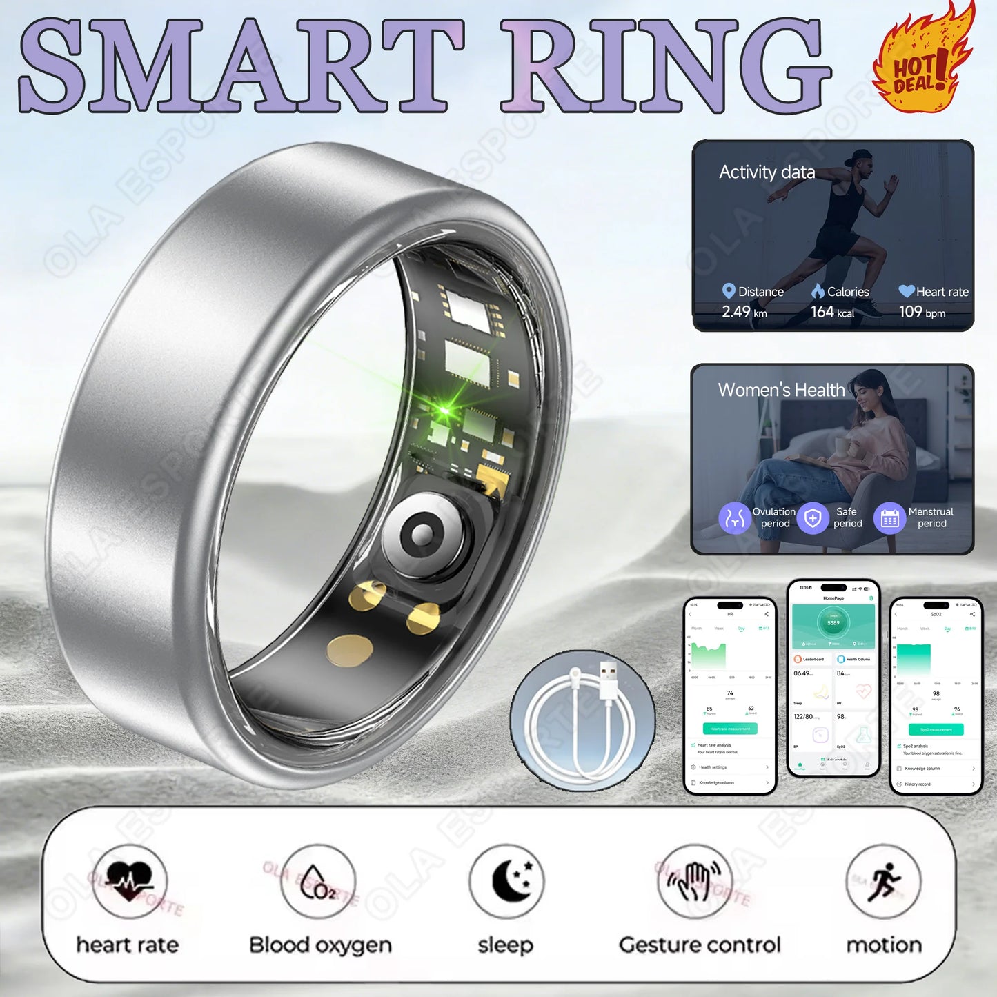 R10 Smart Ring with Charging Case for Men Women, Health and Sleep Monitor, 5ATM Waterproof, Multi-sport Mode, Smartring 2026 New Peaceful Pleasures Health and Wellness