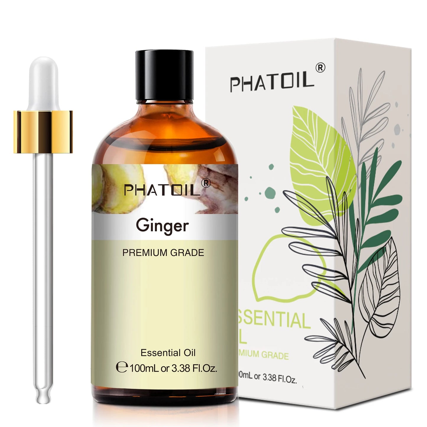 PHATOIL 100ml Pure Essential Oil Lavender Jasmine Vanilla Sandalwood Sweet Orange Lemon Aromatherpay Essential Oils For Diffuser Peaceful Pleasures Health and Wellness Ginger United States 100ml