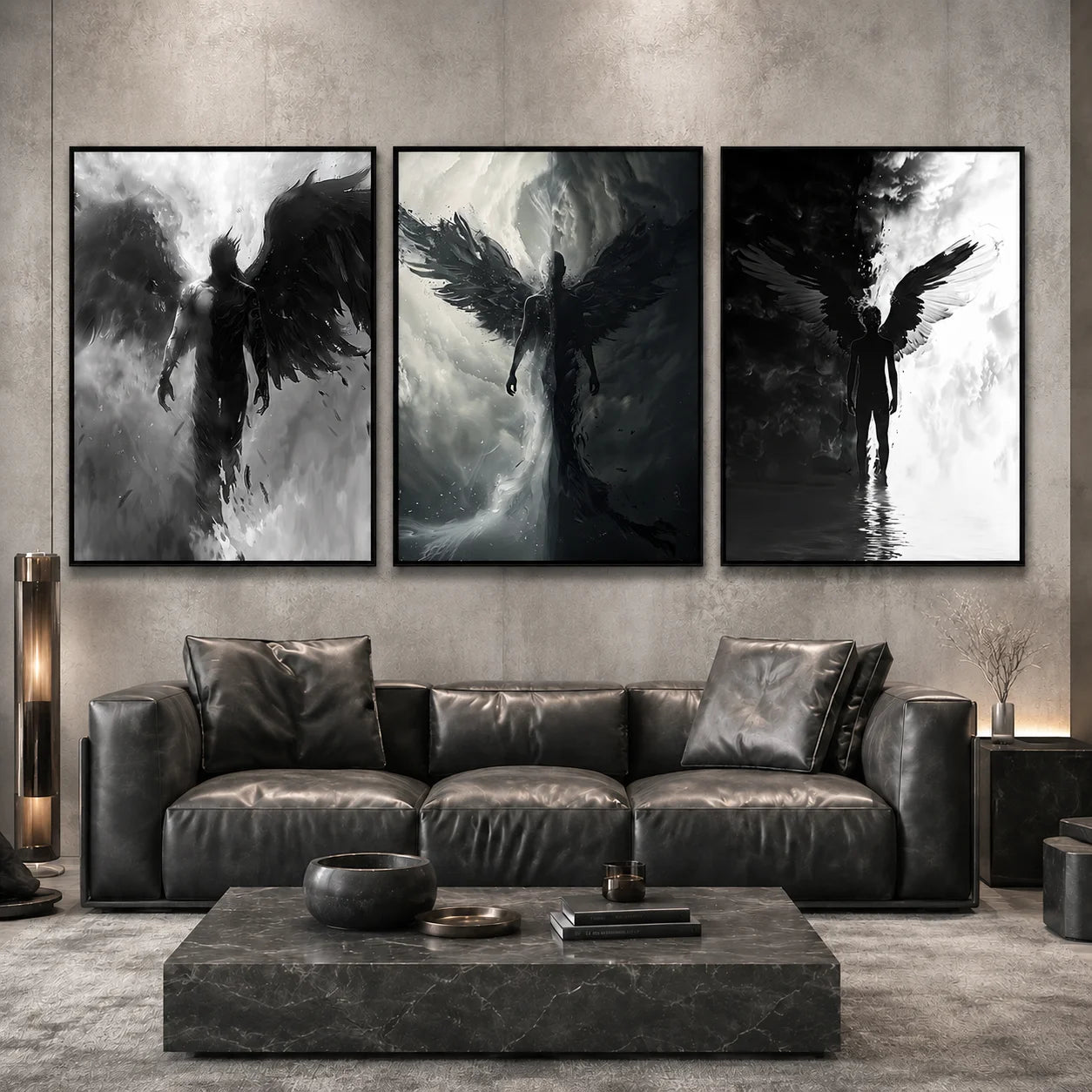 Black & White Dark Angel Canvas Wall Art | Modern Poster Print Canvas Wall Art Peaceful Pleasures Health and Wellness