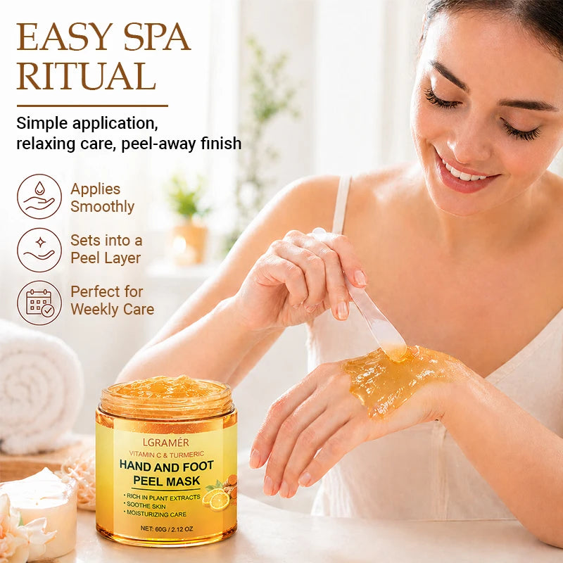 Vitamin c and turmeric hand wax mask for hands and feet, smoothing skin, gently cleansing hand mask, illuminating hand skin new Peaceful Pleasures Health and Wellness