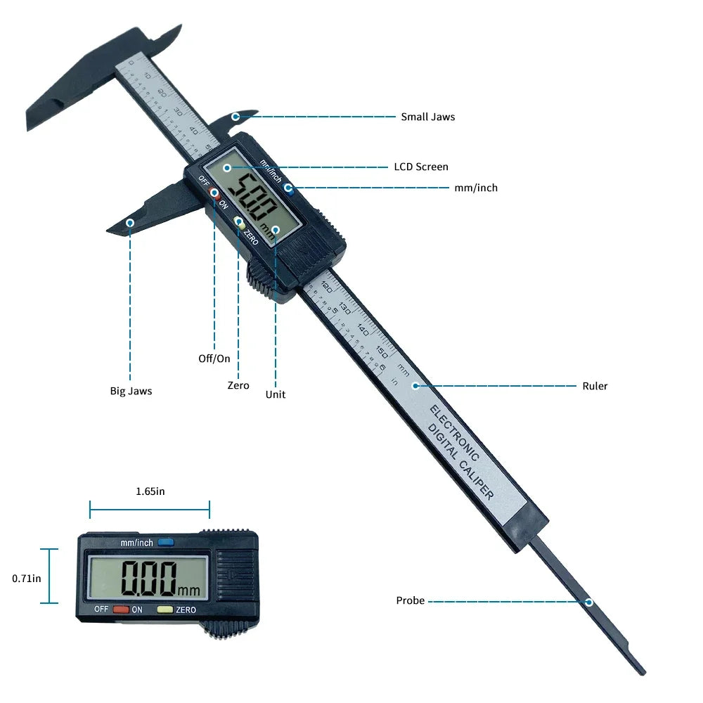 150mm 100mm Electronic Digital Caliper Carbon Fiber Dial Vernier Caliper Gauge Micrometer Measuring Tool Digital Ruler Peaceful Pleasures Health and Wellness