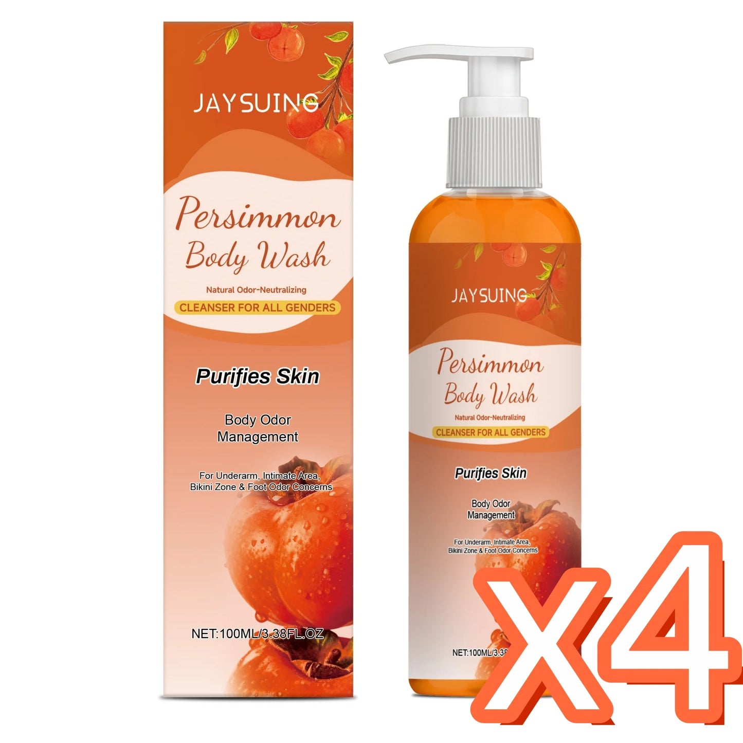 Persimmon Shower Gel Gentle Cleansing Deodorizing Exfoliating Maintain Skin Comfort Long Lasting Oil Control Fragrant Body Wash Peaceful Pleasures Health and Wellness 100ml boxed x 4pcs Moisturizing