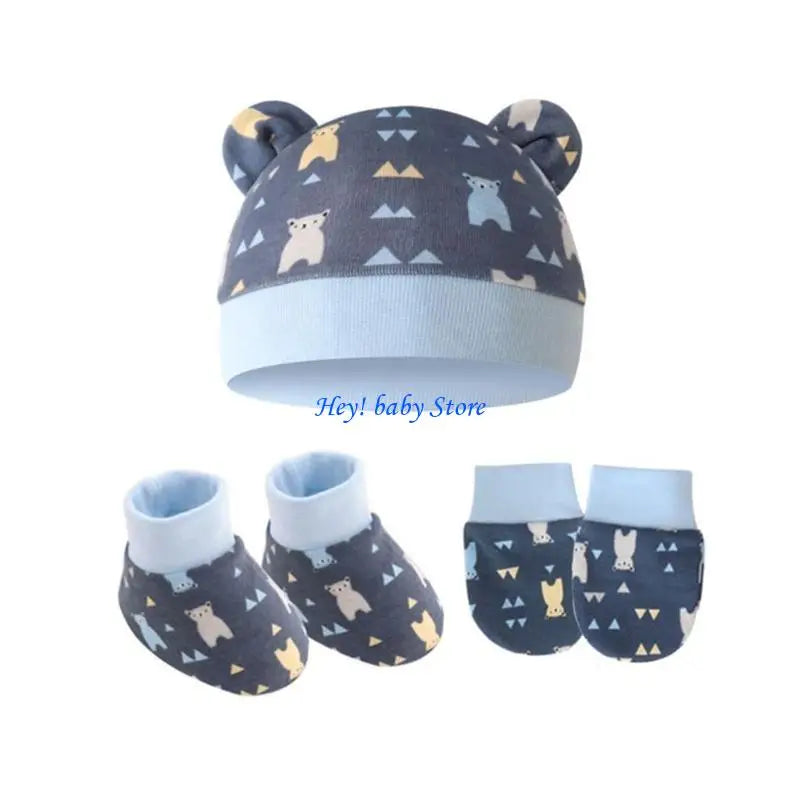 Newborn Baby No-Scratch Mittens Hat & Sock Set | 0–3 Months