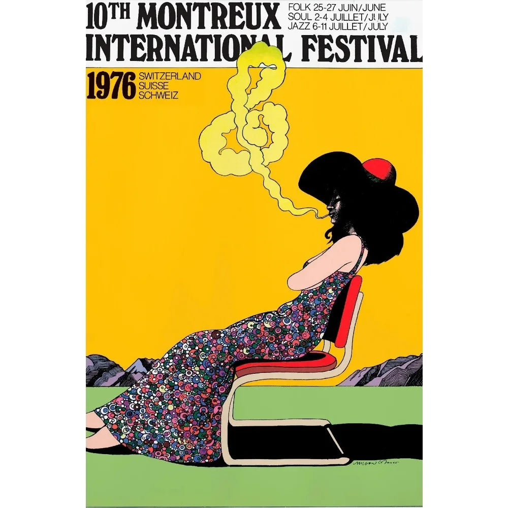 Vintage Jazz Music Festival Swiss Paris Advertising 1970's Art Poster Canvas Painting Wall Print Picture Living Room Home Decor Peaceful Pleasures Health and Wellness WHITE 40x60cm Unframed