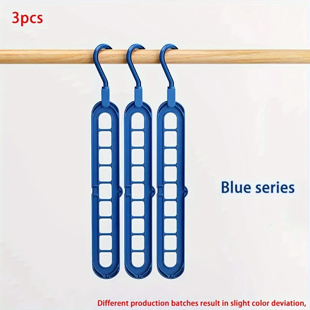 3pcs, Plastic 9-Hole Foldable Hangers, Heavy Duty Space Saving Clothes Organizer Hangers, For Room, Closet, Wardrobe, Home & Dor Peaceful Pleasures Health and Wellness Blue
