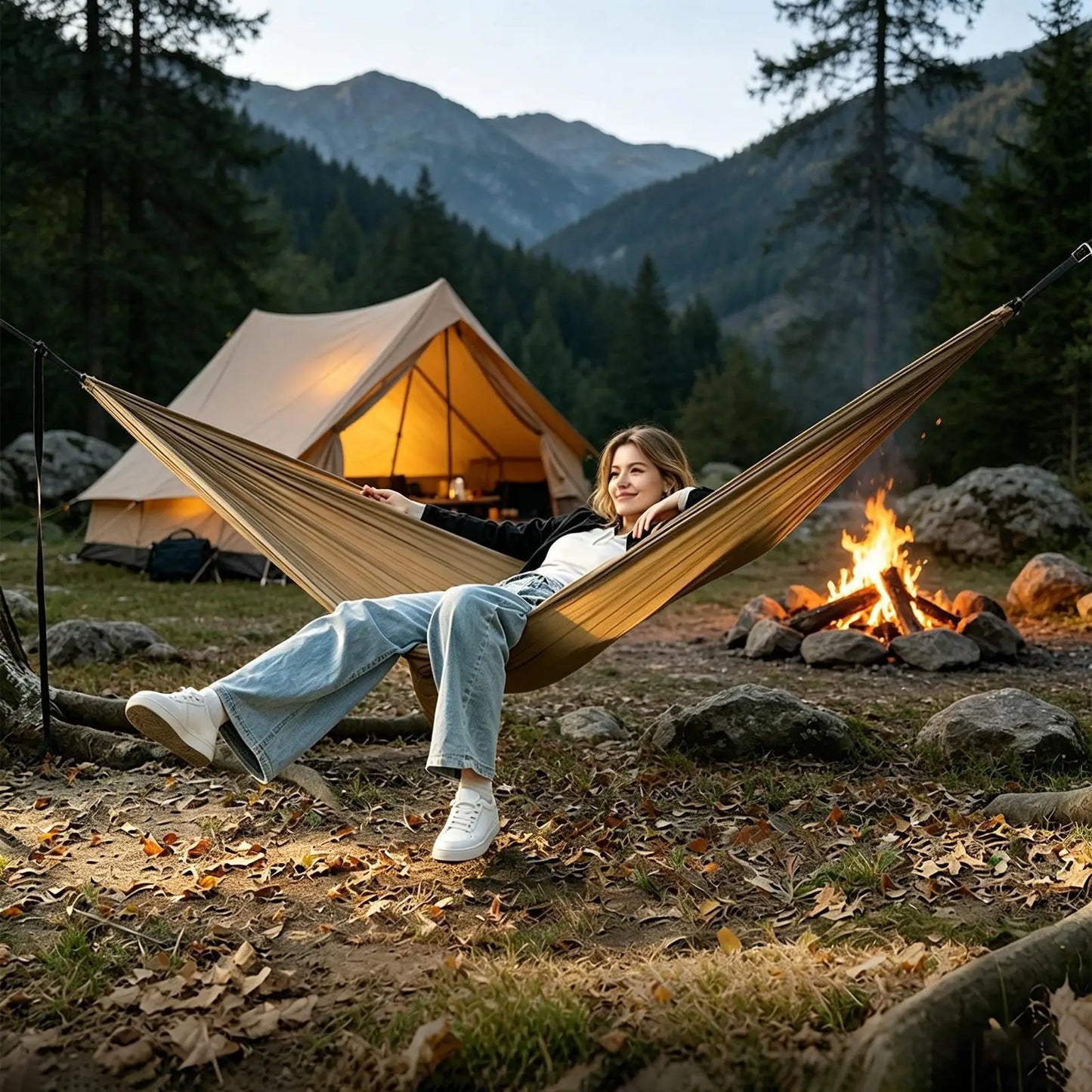 Double Hammock Lightweight Portable Anti-Tip Swing for 2