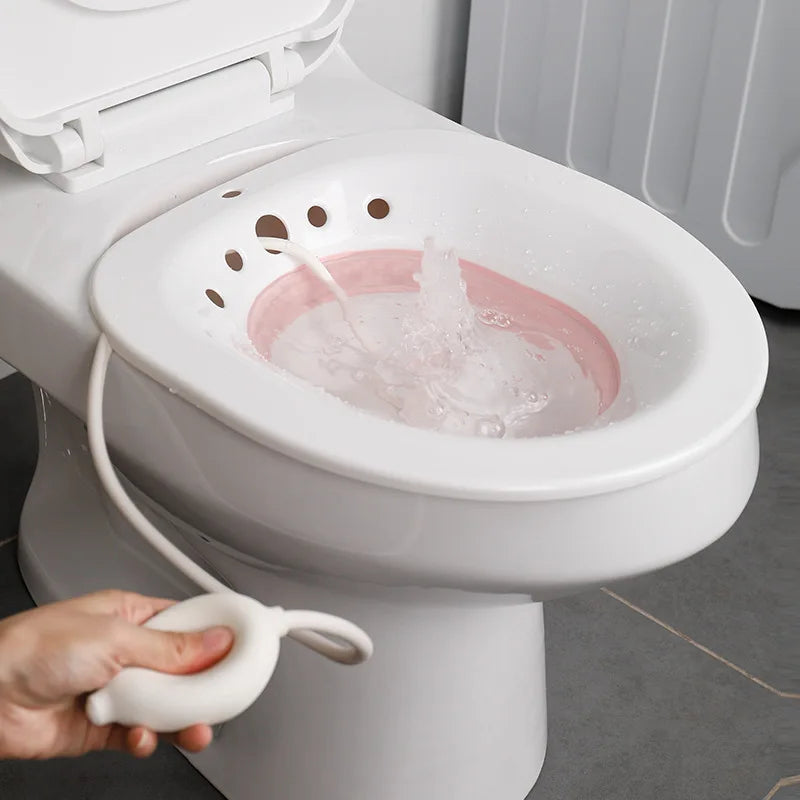 Sits Bath for Hemorrhoids, Sits Bath for Toilet Seat, Postpartum Care, Sits Bath Kit for Women, Collapsible, Flusher Hose Peaceful Pleasures Health and Wellness
