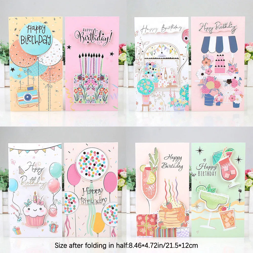 8 Sheets Birthday 3D Student Greeting Card Stamping Wishes Message