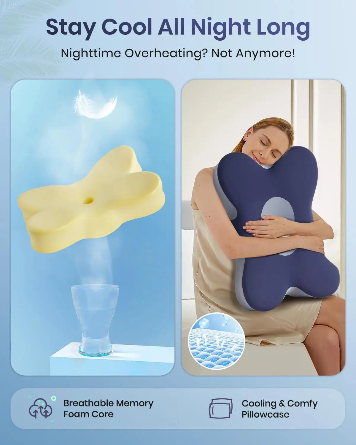 Ergonomic Memory Foam Neck Pillow – Cooling, Dual Height, All Sleepers Peaceful Pleasures Health and Wellness