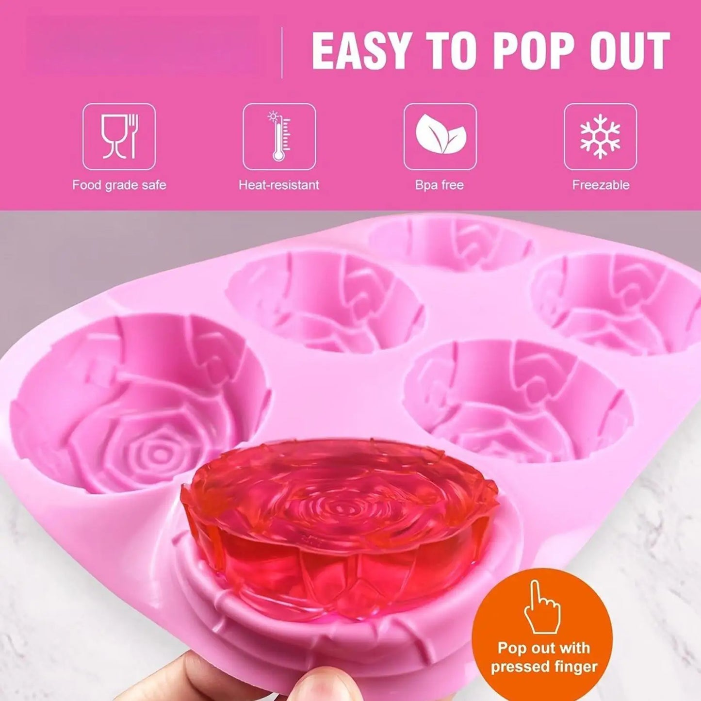 3D Rose Silicone Mold – 6 Cavity Ice, Chocolate & Baking