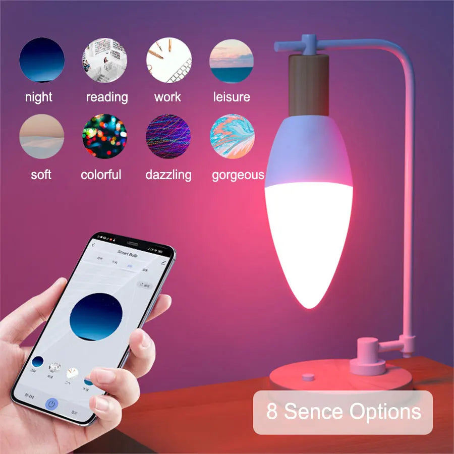 220V 5W 7W 9W Tuya WiFi Smart Bulb E14 candle Light Dimmable RGB Lamp Smart Life APP Alexa Google Assistant Home Voice Control Peaceful Pleasures Health and Wellness