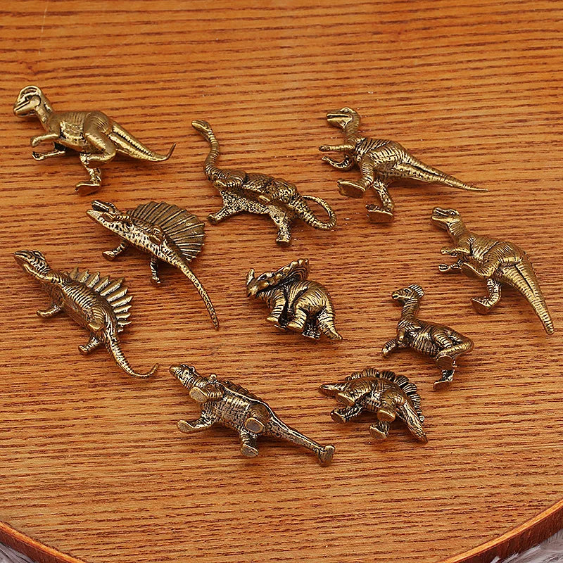 1PCS Solid Brass Jurassic Dinosaur Small Statue Miniatures Copper Dinosaur Ornaments Office Desktop Ornaments Tea Pet Crafts Peaceful Pleasures Health and Wellness