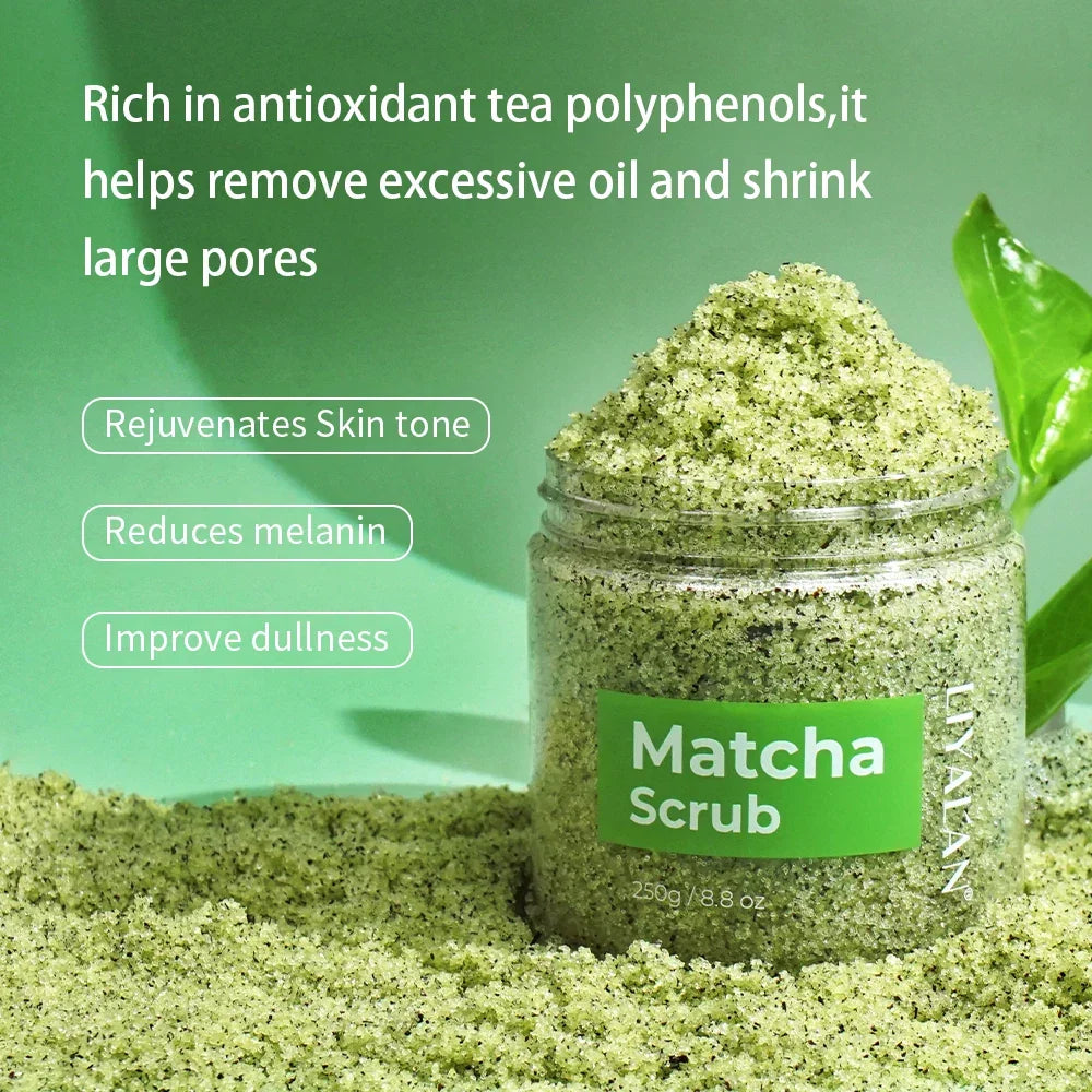 LIYALAN Matcha Green Tea Body Scrub – Sea Salt & Almond Oil Peaceful Pleasures Health and Wellness