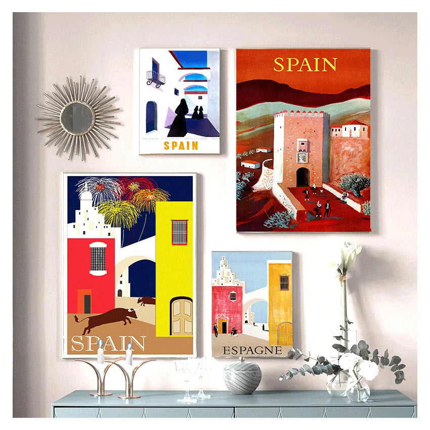 Travel to Spain Vintage Canvas Wall Poster | Pop Art Print Canvas Wall Poster Peaceful Pleasures Health and Wellness