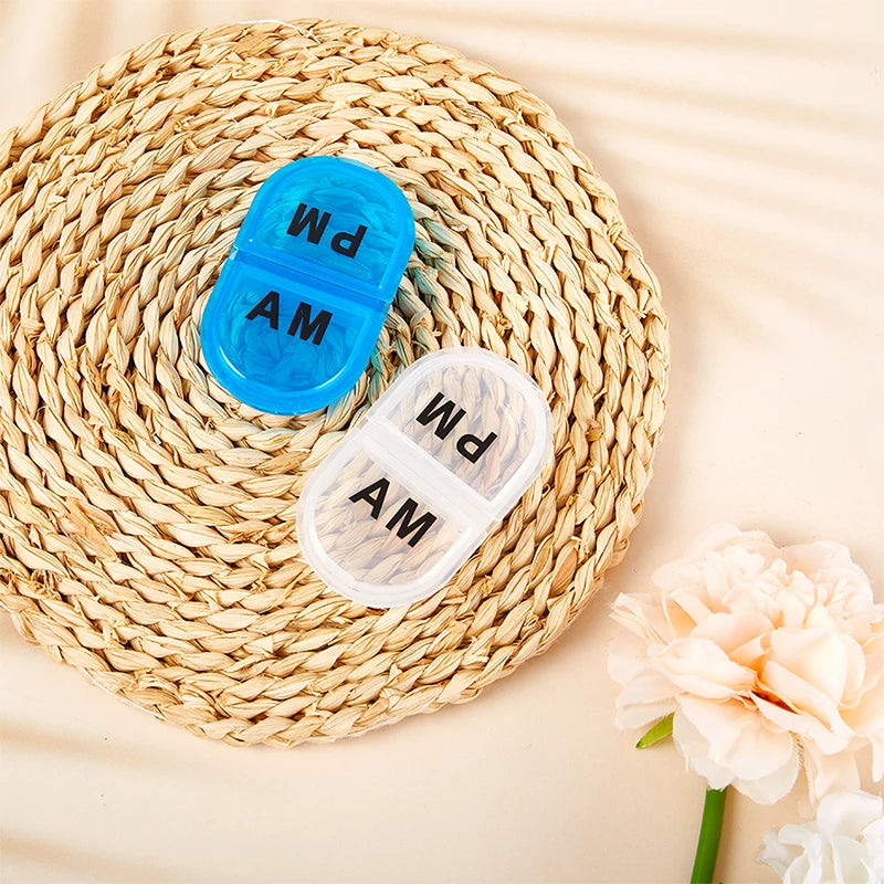 2 Grids Waterproof Pill Organizer Portable Oval Pill Box Pill Container Daily AM&PM Containers Peaceful Pleasures Health and Wellness
