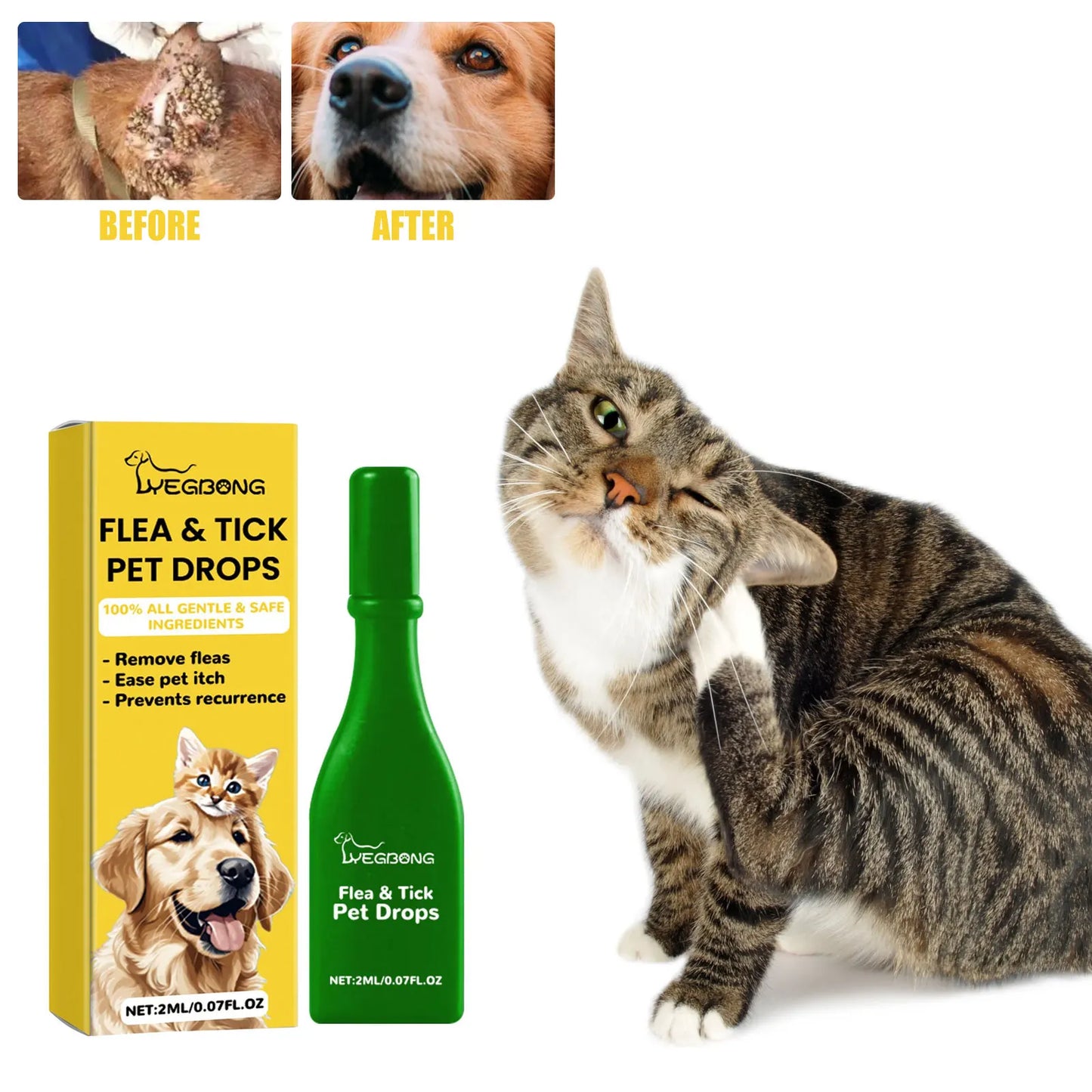 YEGBONG Cat Flea & Tick Drops – Fast-Acting Insect Repellent