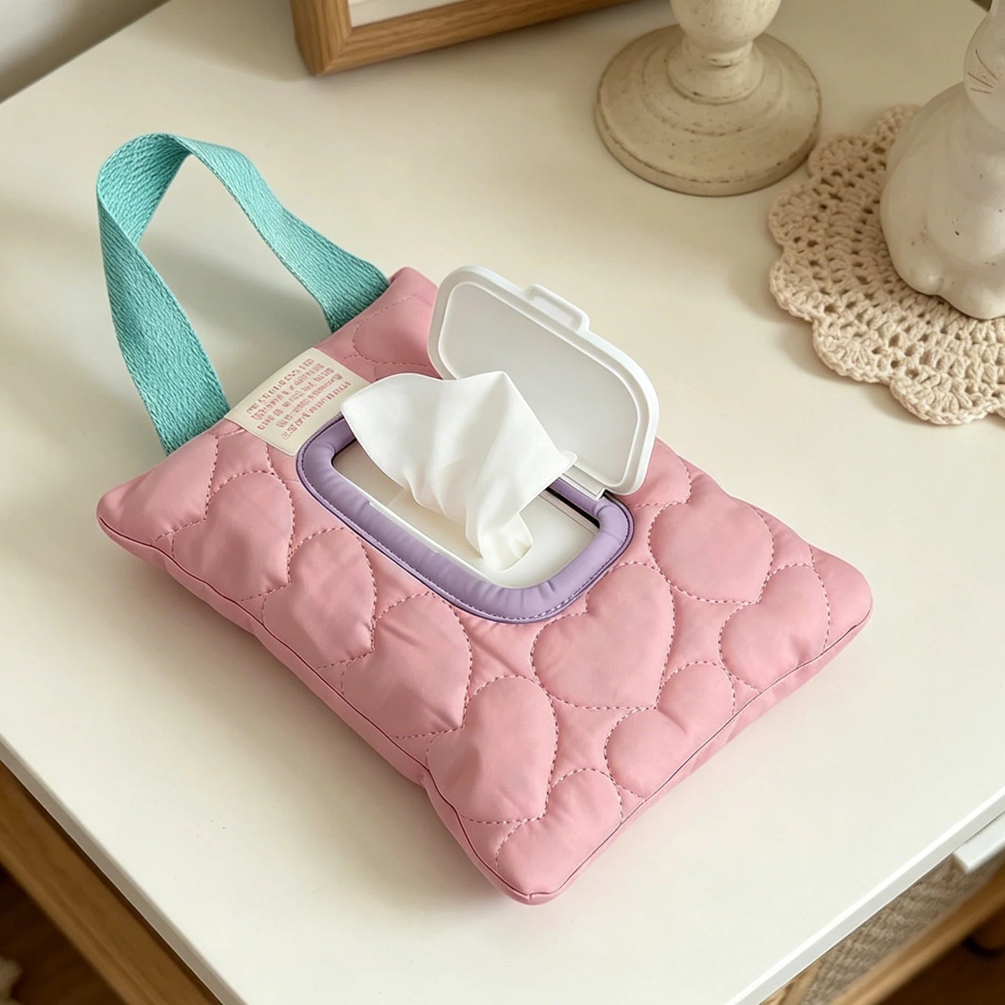 Car Tissue Box Holder Waterproof Hanging Baby Wipe Pouch for Stroller Headrest Portable Travel Paper Organizer Bag Accessory Peaceful Pleasures Health and Wellness Pink