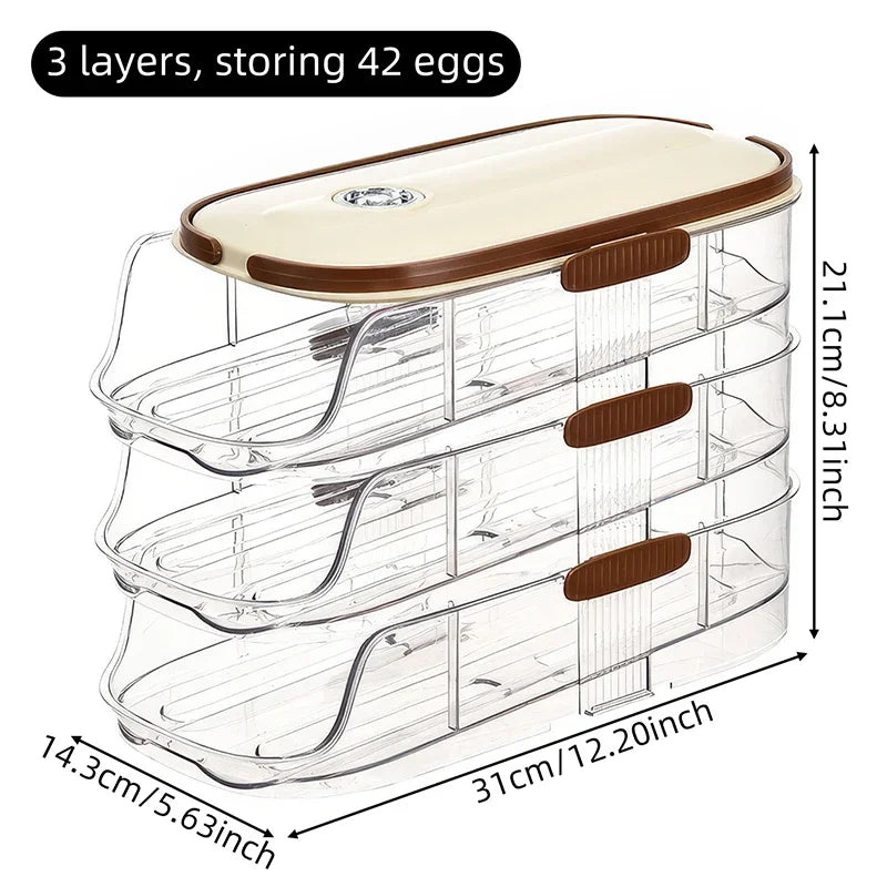 Auto-Rolling Refrigerator Egg Storage Rack | Single & Double Row, 1–3 Layers