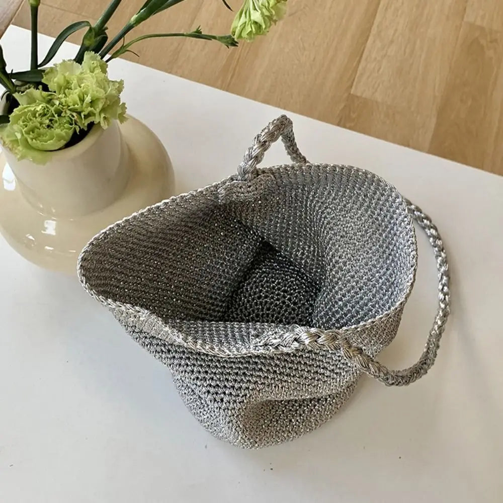 Korean Glitter Woven Bucket Bag – Crochet Tote & Beach Bag Woven Bucket Tote Peaceful Pleasures Health and Wellness