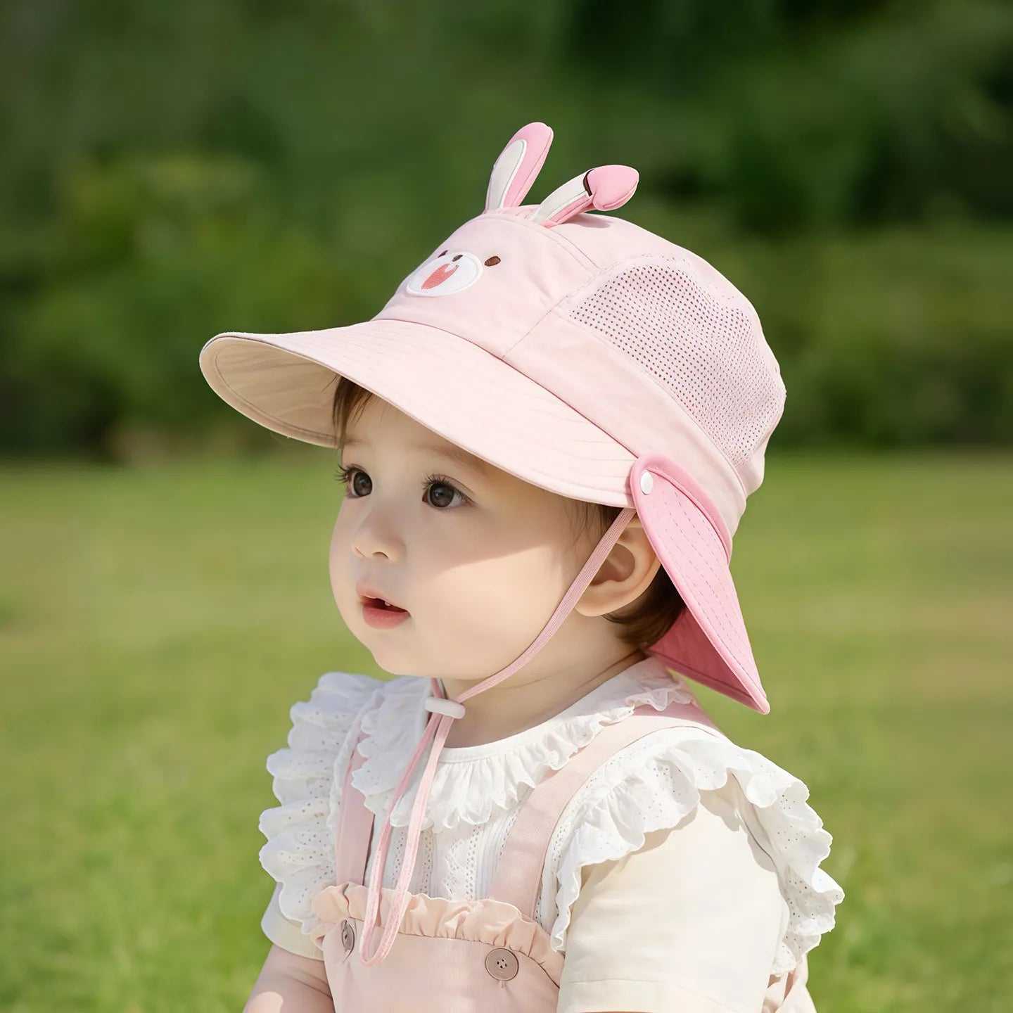 Cartoon Sunshade Baby Beach Hat Cute Bear Rabbit Ears Boys Girls Sun Visor Cap Summer Outdoor Breathable Mesh Panama Hats Peaceful Pleasures Health and Wellness pink 46-52CM