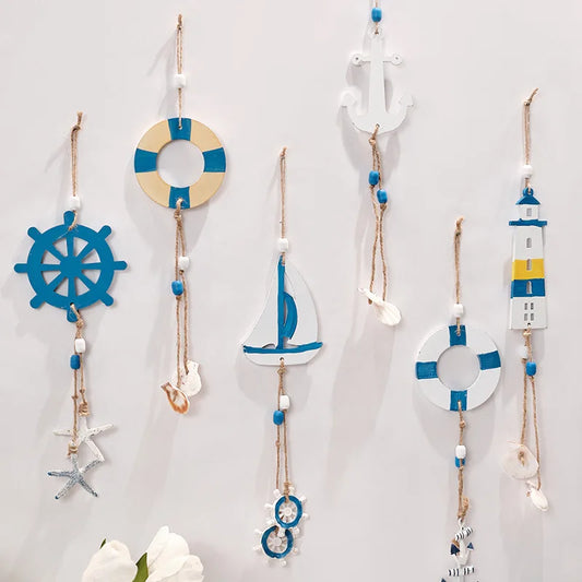 Mediterranean Style Decorative Pendant Home Background Wall Mounted Lighthouse Sailboat Wooden Crafts Peaceful Pleasures Health and Wellness