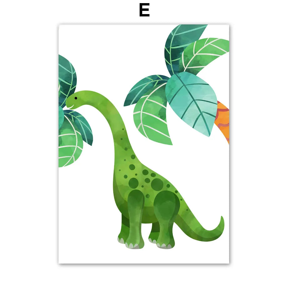 Watercolor Dinosaur Wall Art Canvas Print Cute Cartoon Dino Tropical Volcano Meteor Poster Kids Nursery Bedroom Playroom Deco Peaceful Pleasures Health and Wellness E 30x40cm Unframed