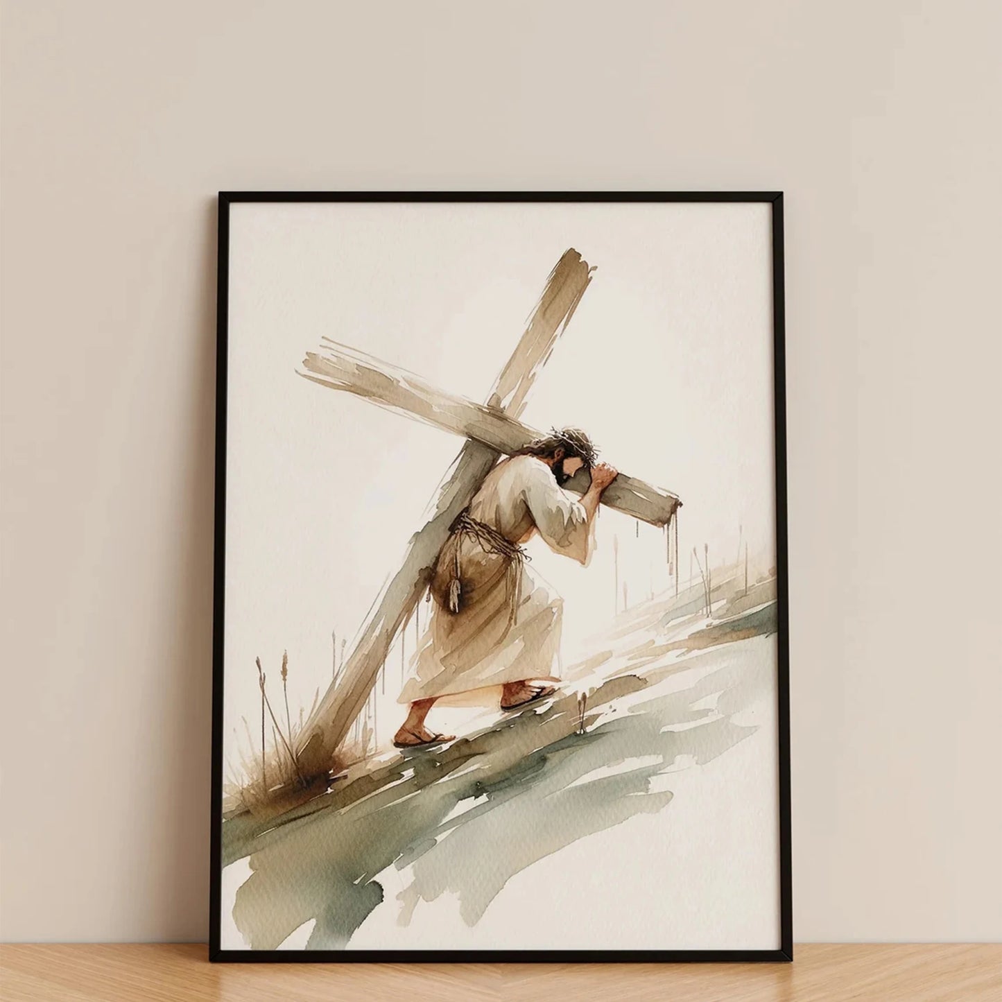 Jesus Carries Cross Christian Canvas Wall Art Print | Decor