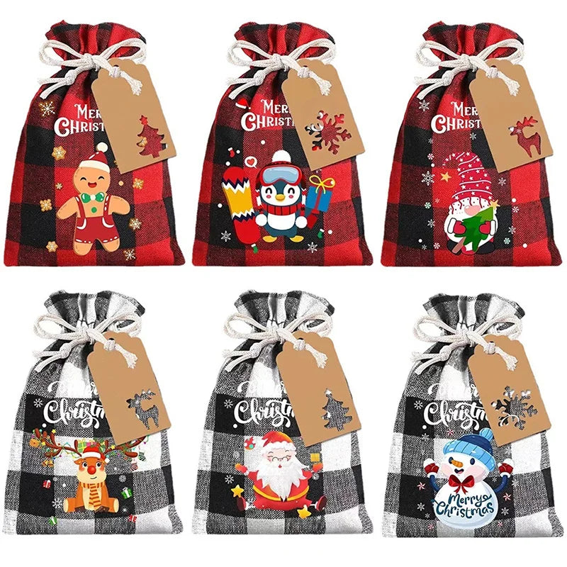6/12PCS Christmas Linen Drawstring Bags Candy Biscuits Pouchs Burlap Bracelet Jewelry Storage Bags Gift Packaging Bags Peaceful Pleasures Health and Wellness