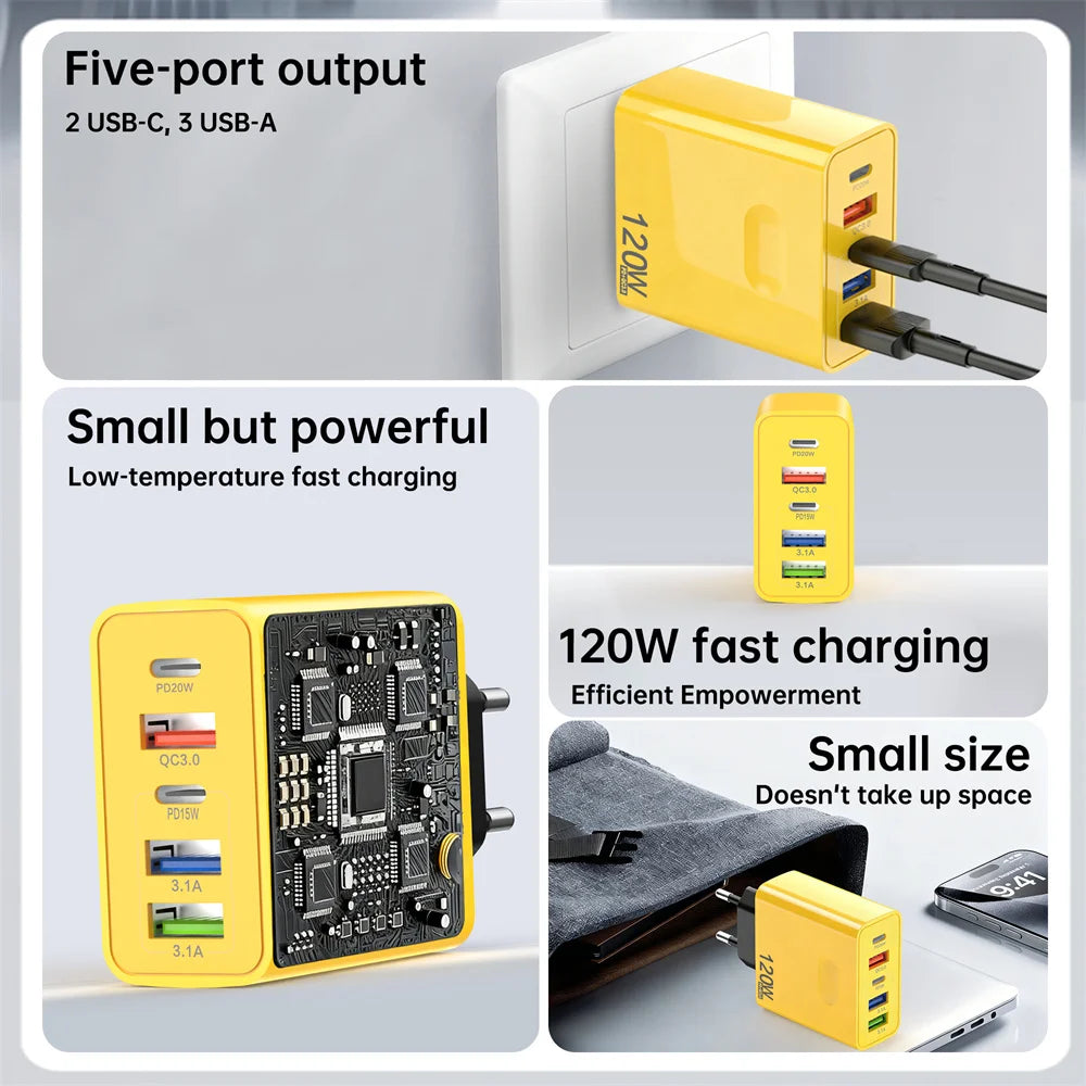 120W 5-in-1 USB-C Desktop Fast Charger QC3.0 | Multi-Port