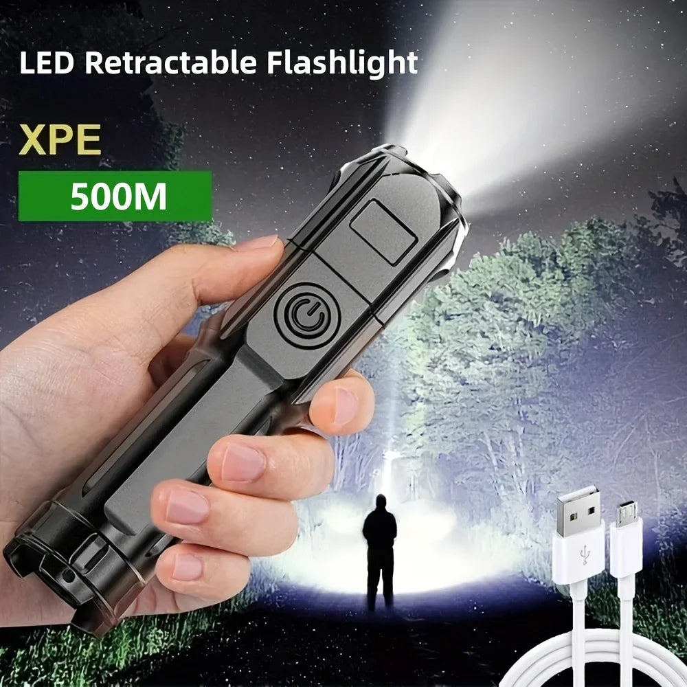 USB Rechargeable Zoomable LED Flashlight – Waterproof 5W Torch