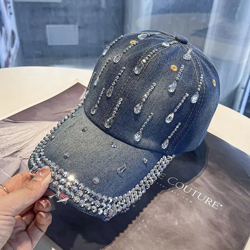 Rhinestone Bling Denim Baseball Cap – Women's Adjustable Hat