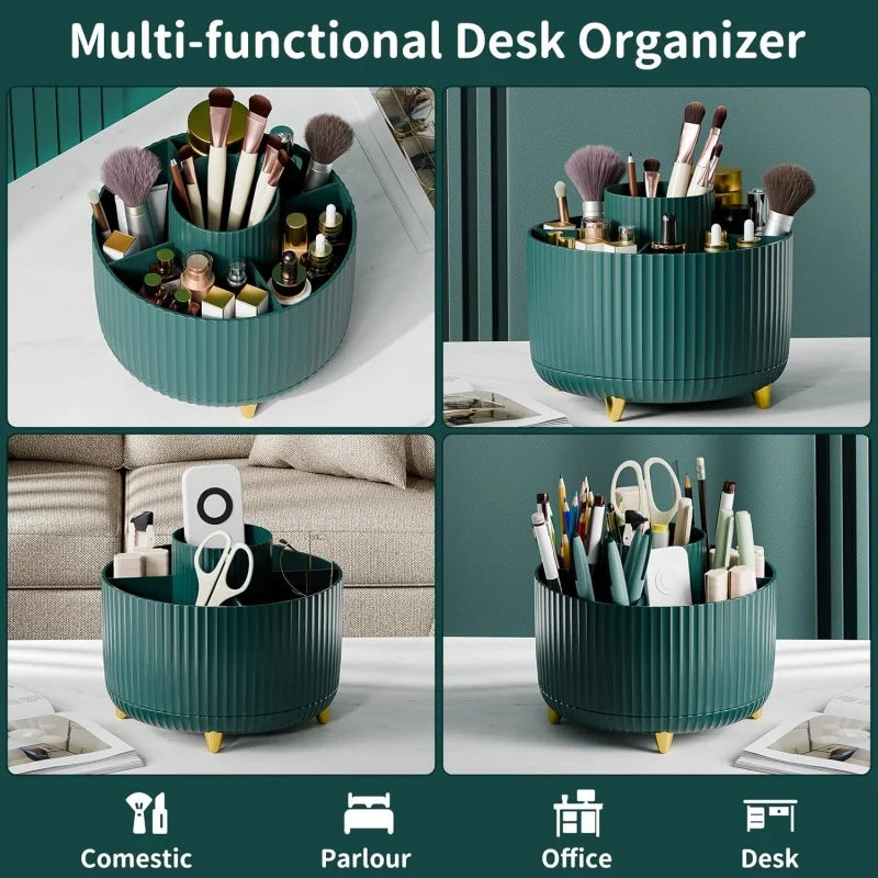 360° Rotating Makeup Organizer – 5-Slot Brush & Cosmetic Holder