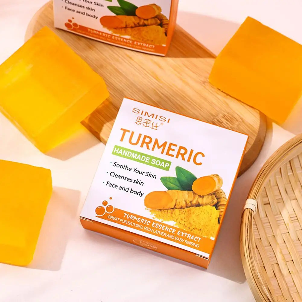 Hand Made Turmeric Soap Body Cleaning Natural Turmeric Deeply Clean Skin Refine Pores, Remove Acne Tender Skin Care Beauty Peaceful Pleasures Health and Wellness