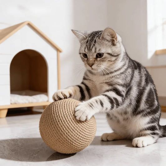 Natural Sisal Cat Ball Toy – Interactive Kitten Enrichment Play